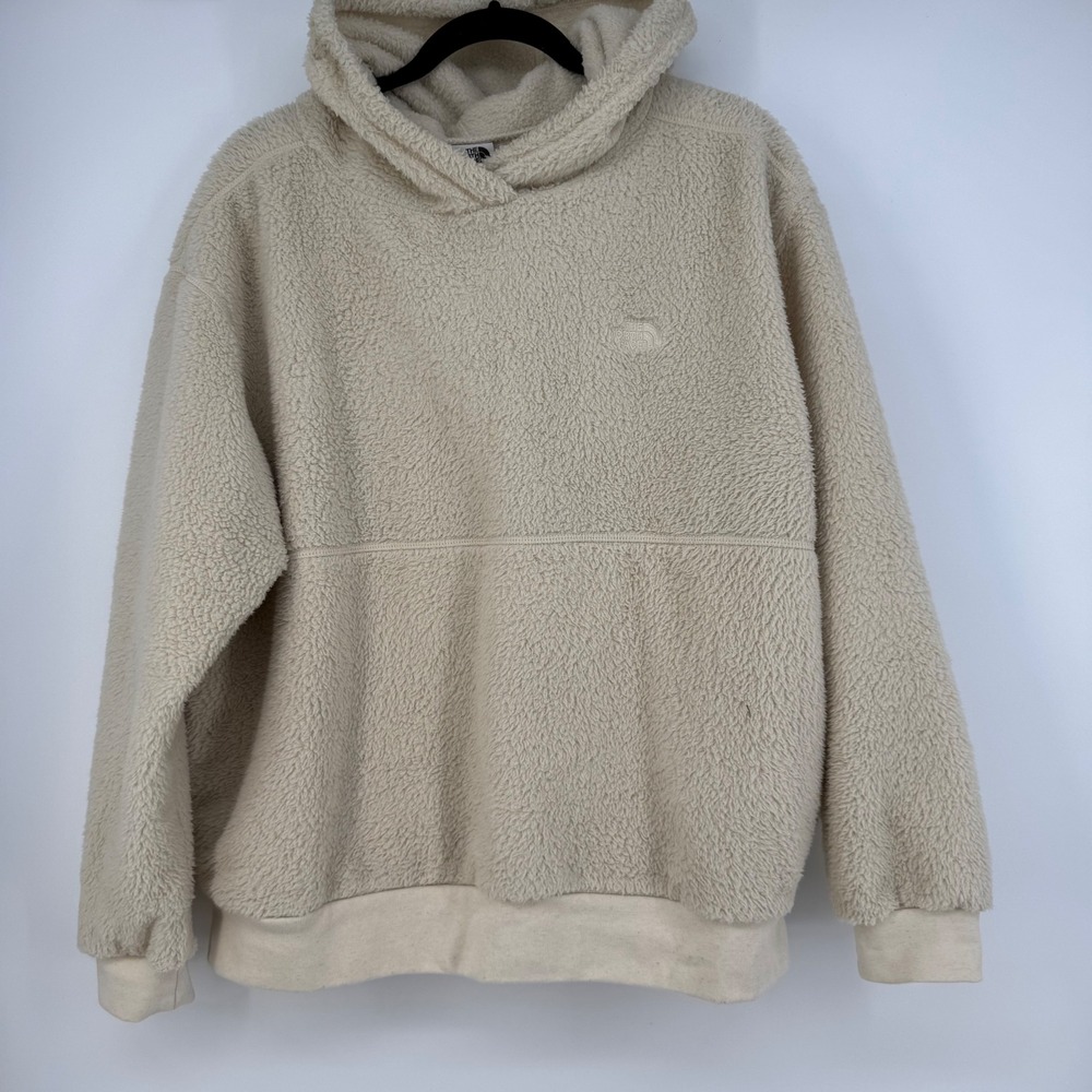Vtg Brown Label The‎ North Face Womens XL Sherpa Fleece Hoodie Cream Pullover